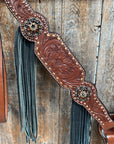 Copper Dot and Buckstitch Jet, Champagne and Topaz Browband Tack Set 