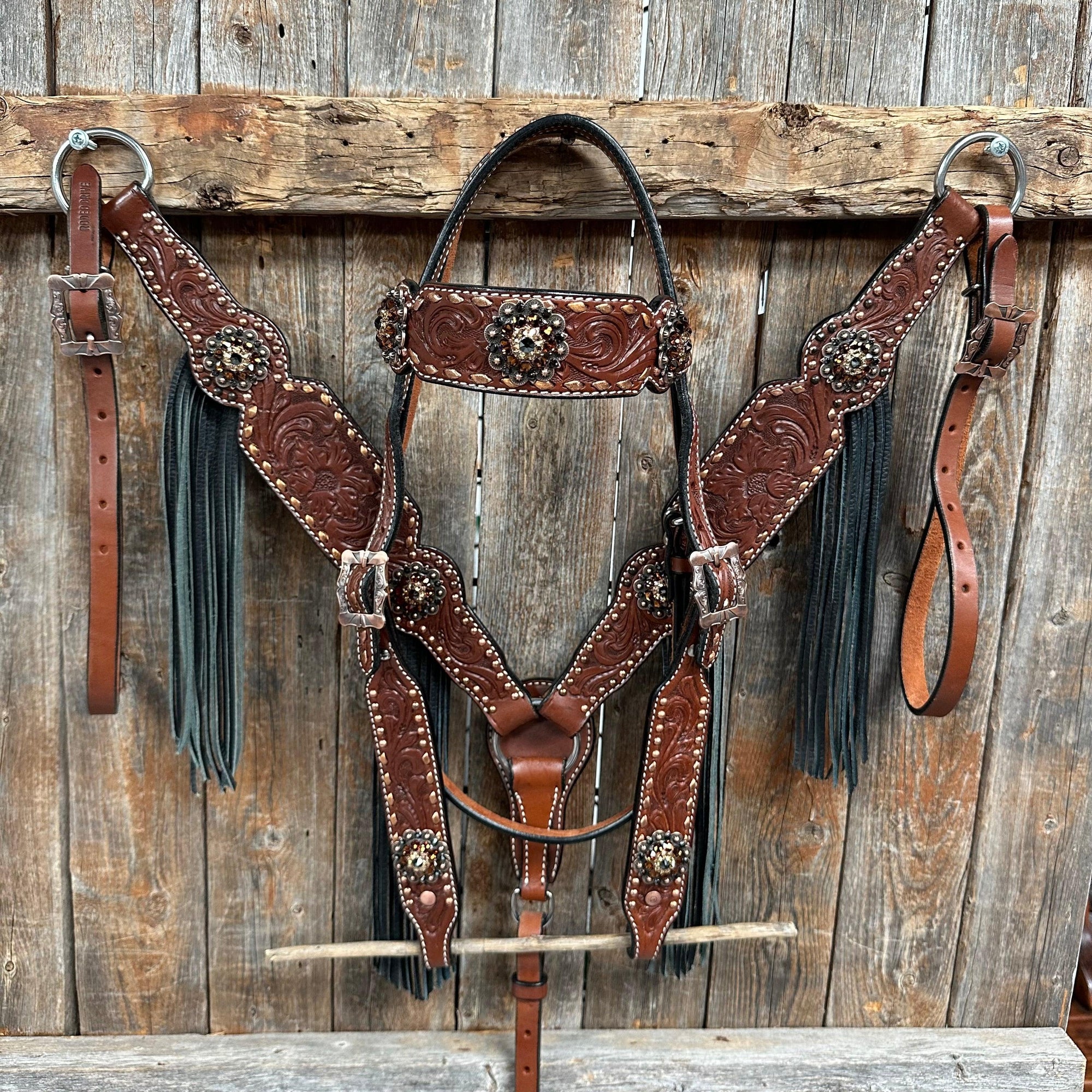 Copper Dot and Buckstitch Jet, Champagne and Topaz Browband Tack Set 