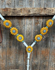 White Leather Turquoise Sunflower One Ear/ Breastcollar Tack Set 