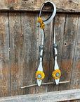 White Leather Turquoise Sunflower One Ear/ Breastcollar Tack Set 