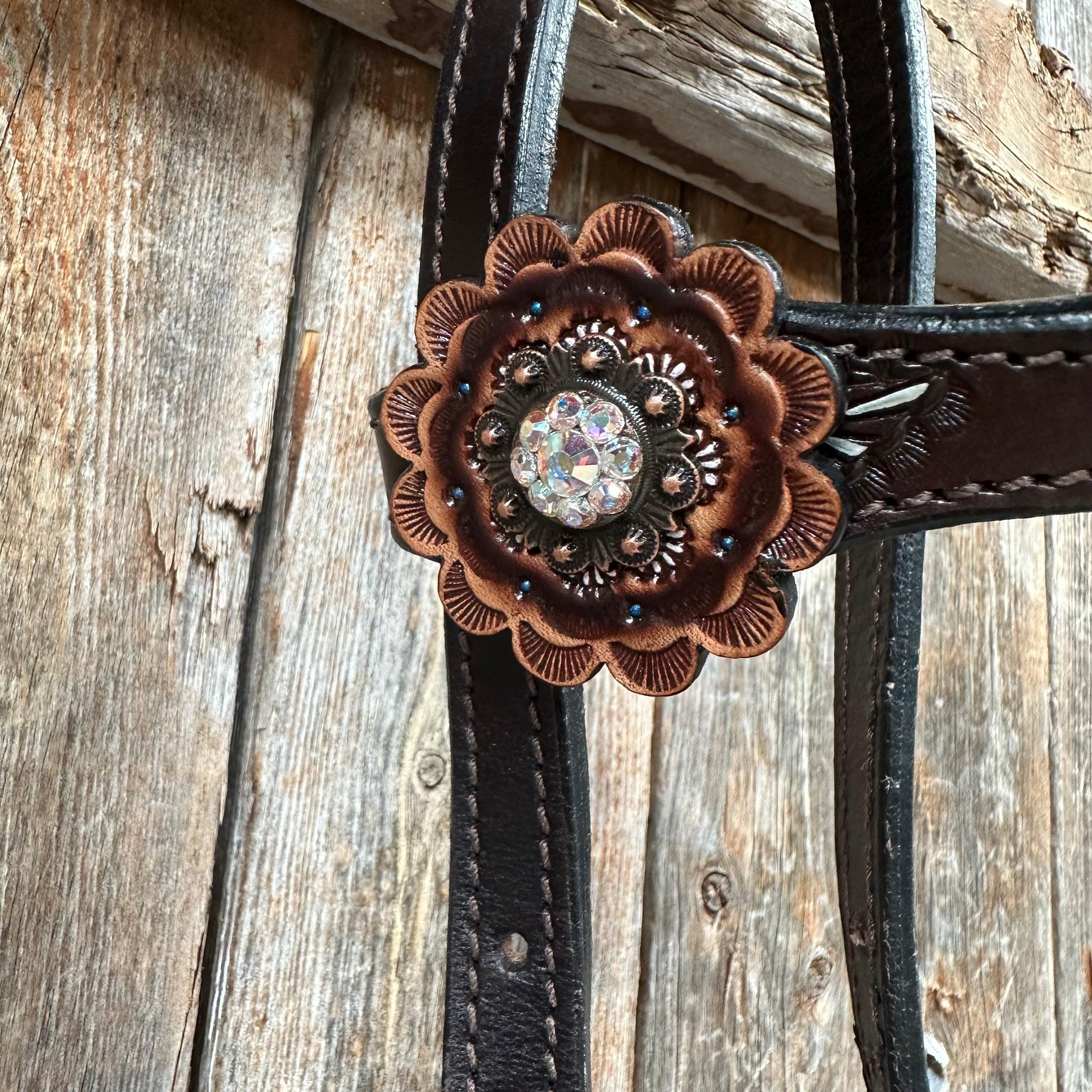 Hand Painted Paisley - Copper AB Rosette One Ear/ Breastcollar Tack Set 