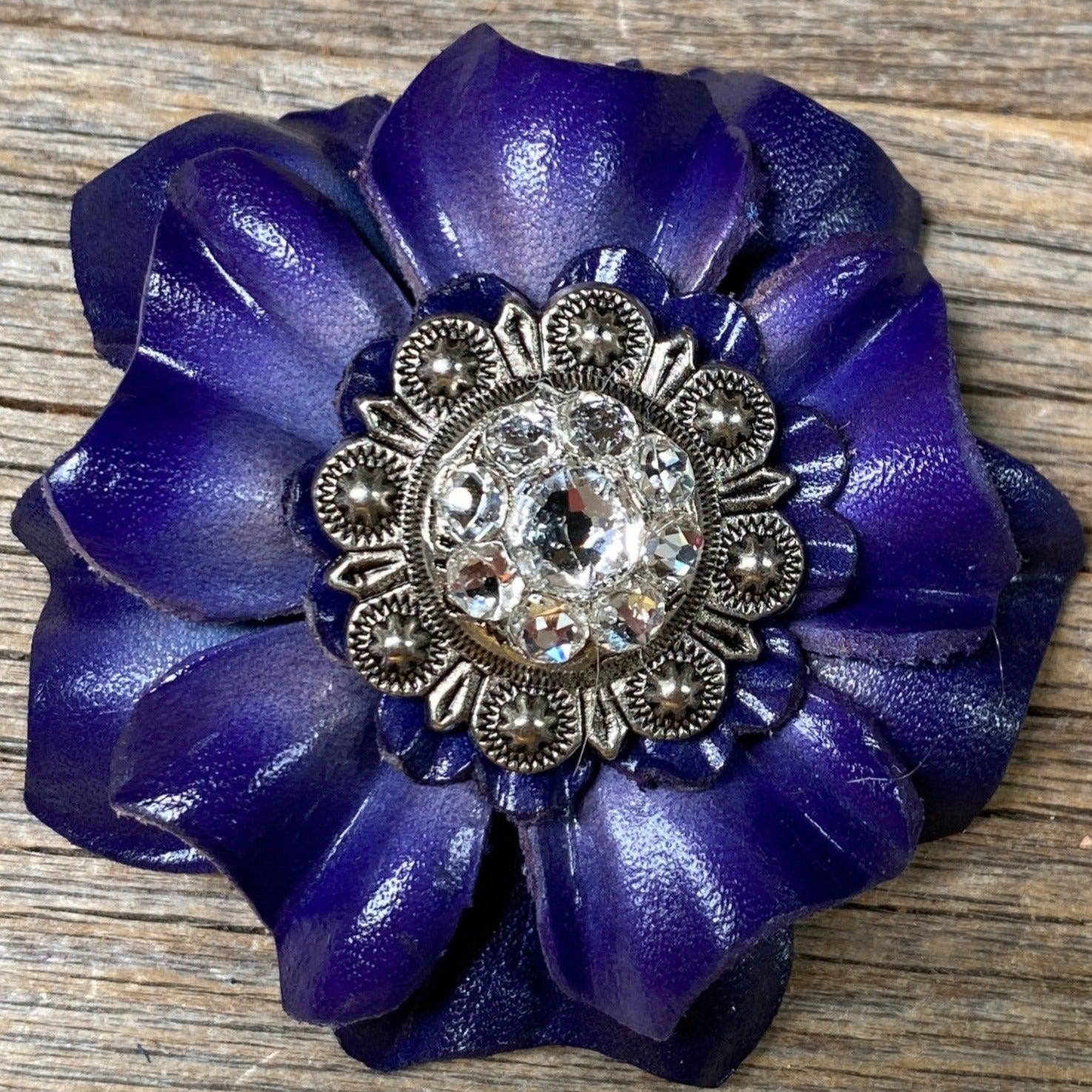 Blue Carnation Flower With Antique Silver Clear 1" Concho