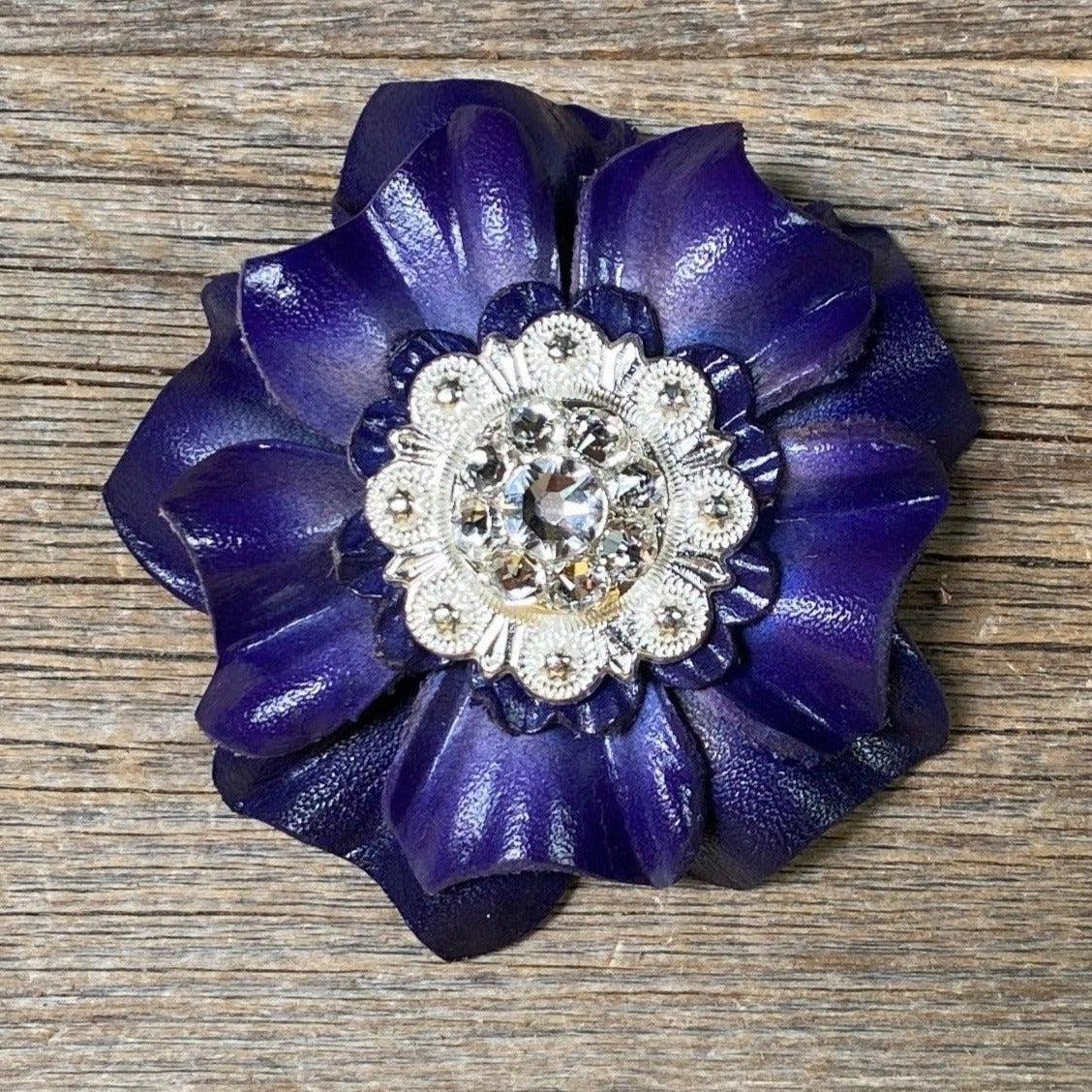 Blue Carnation Flower With Bright Silver Clear 1" Concho