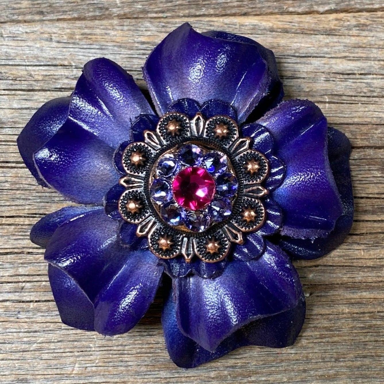 Blue Carnation Flower With Copper Fuchsia &amp; Lilac 1" Concho