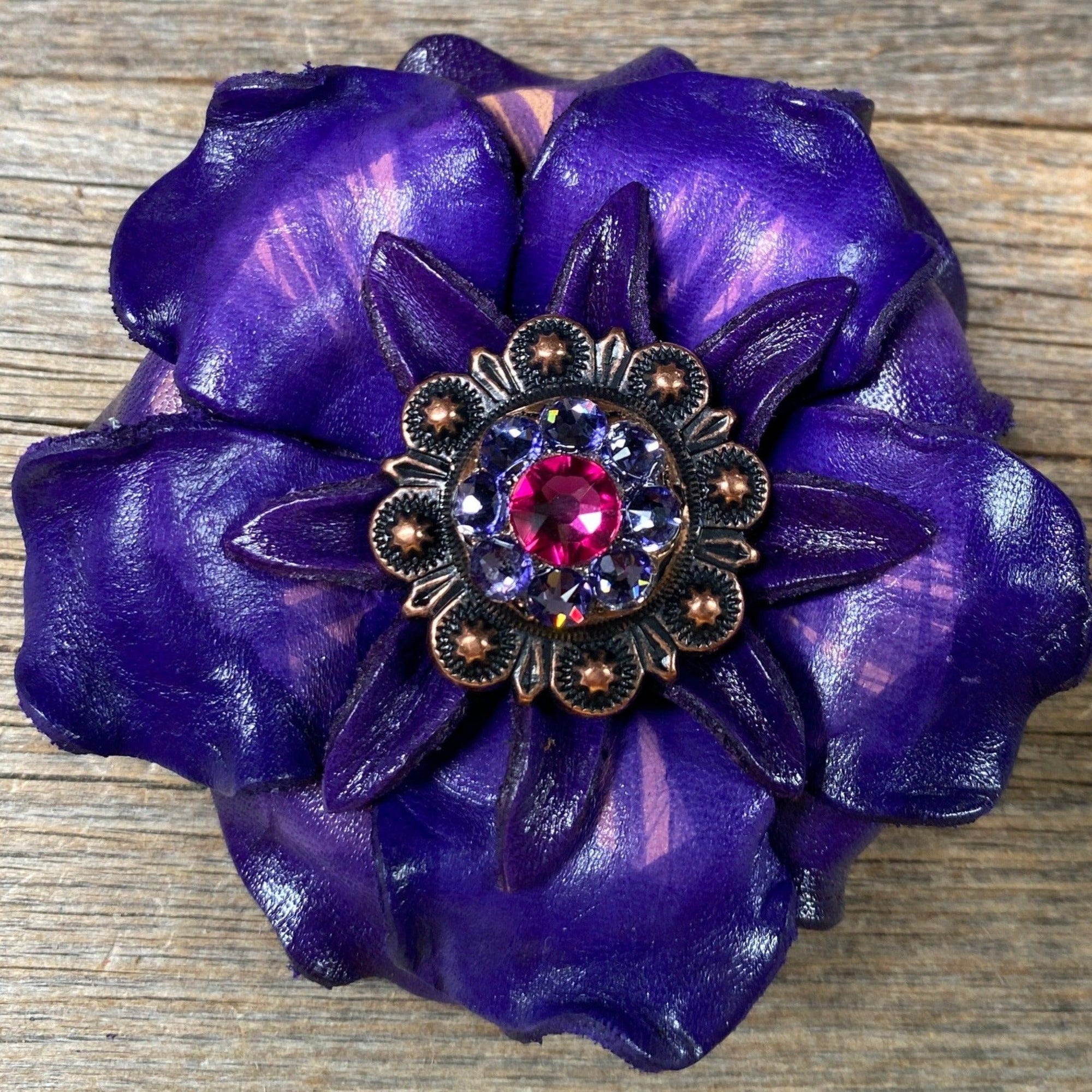 Purple Gardenia Flower With Copper Fuchsia &amp; Lilac 1" Concho