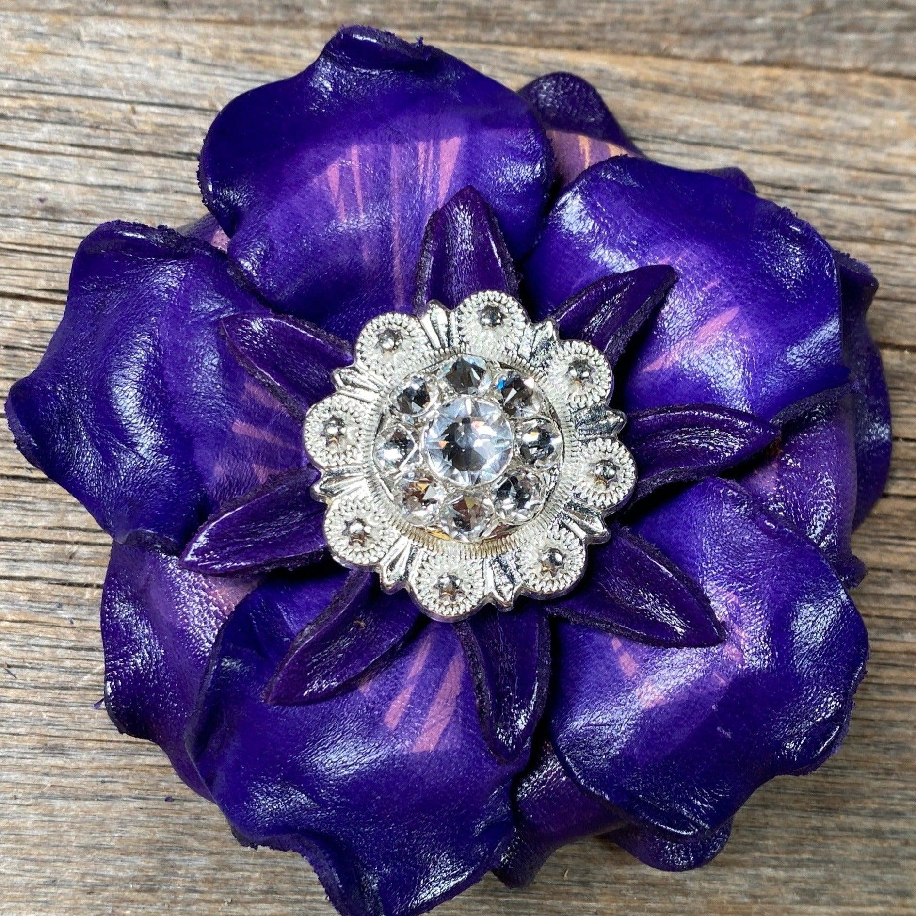 Purple Gardenia Flower With Bright Silver Clear 1" Concho