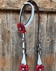 White Leather AB and Gardenias One Ear Tack Set with Wither Strap 