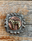 Antique Silver Square Concho with Gold Horse 1" W186S