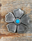 Antique Silver Flower Turquoise Concho 1.5"  W110S