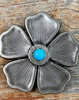 Antique Silver Flower Turquoise Concho 2"  W110L