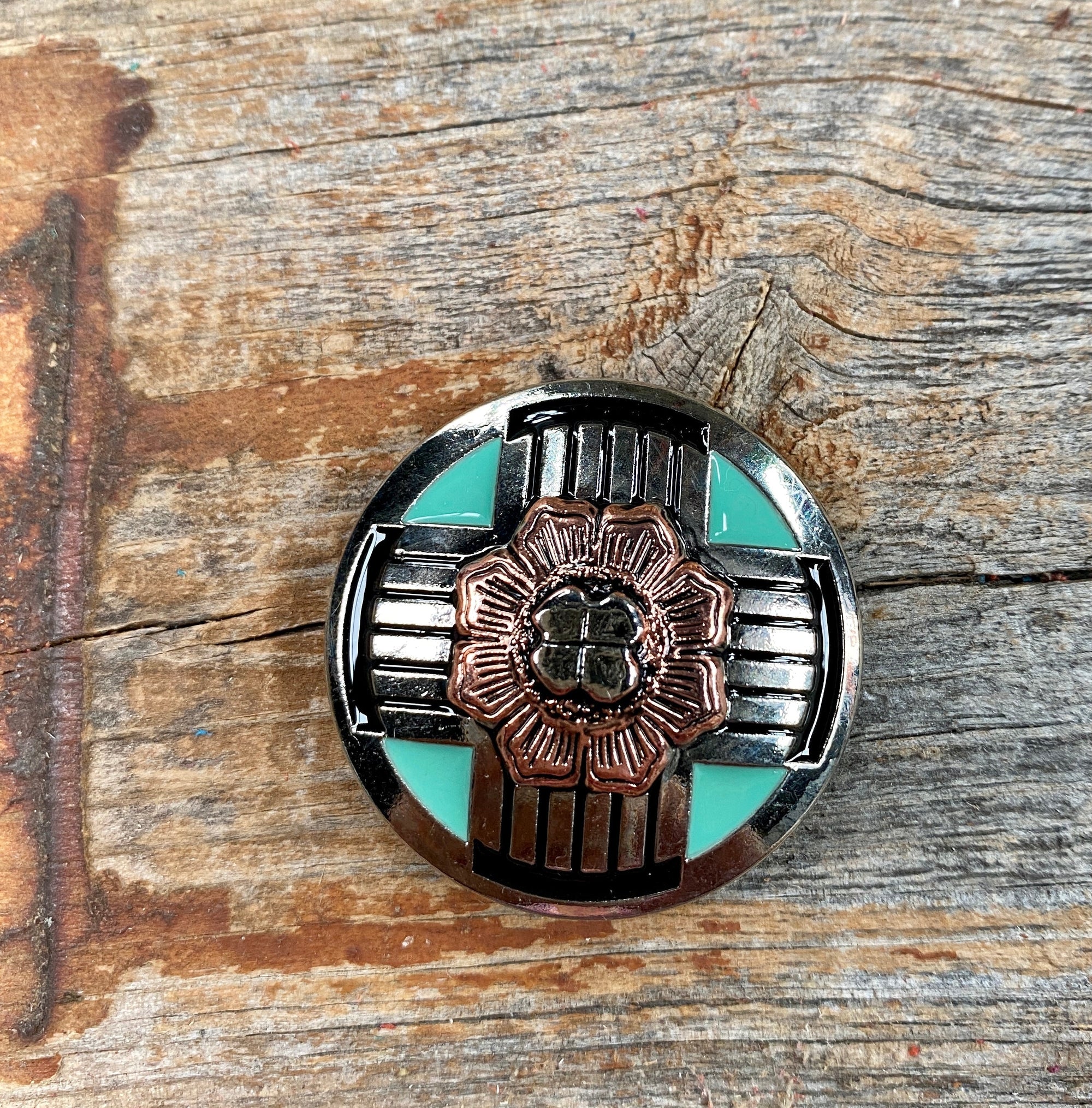 Antique Silver with Copper Flower Concho 1" W190S