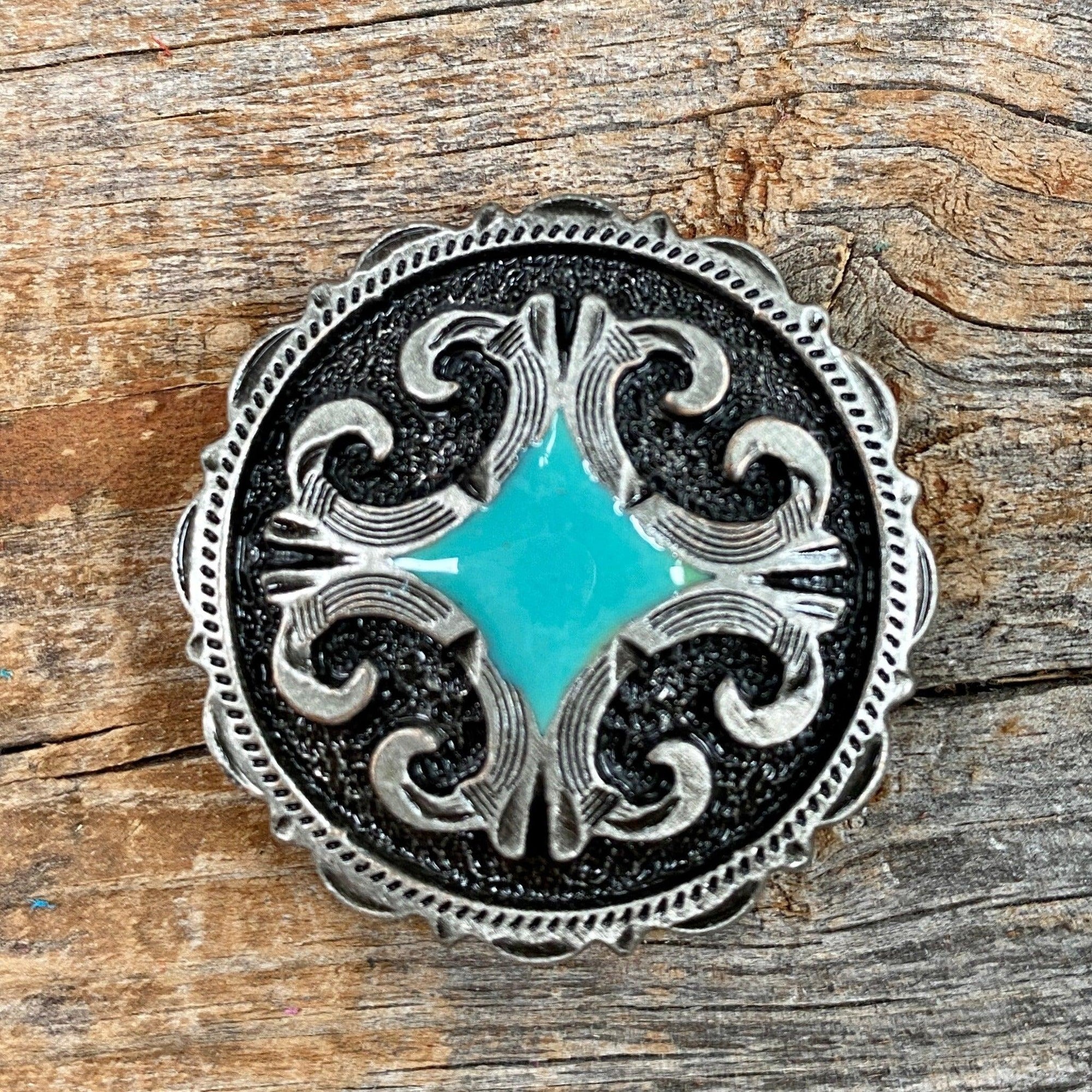 Turquoise Diamond Antique Silver 1.5" Concho W148L