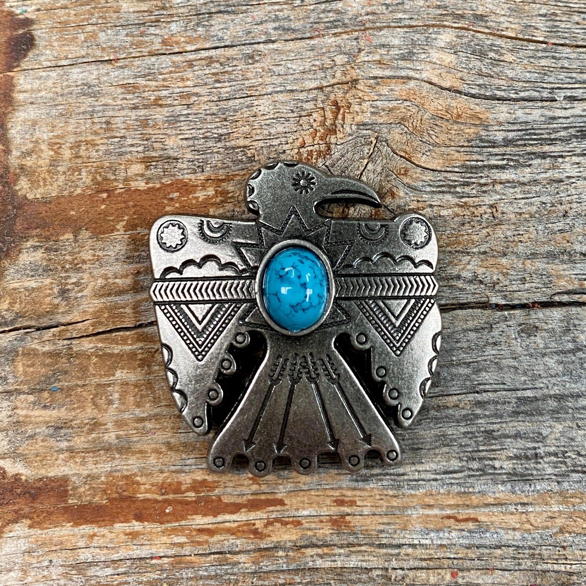 Antique Silver Turquoise Thunderbird Concho 1.5" W181L
