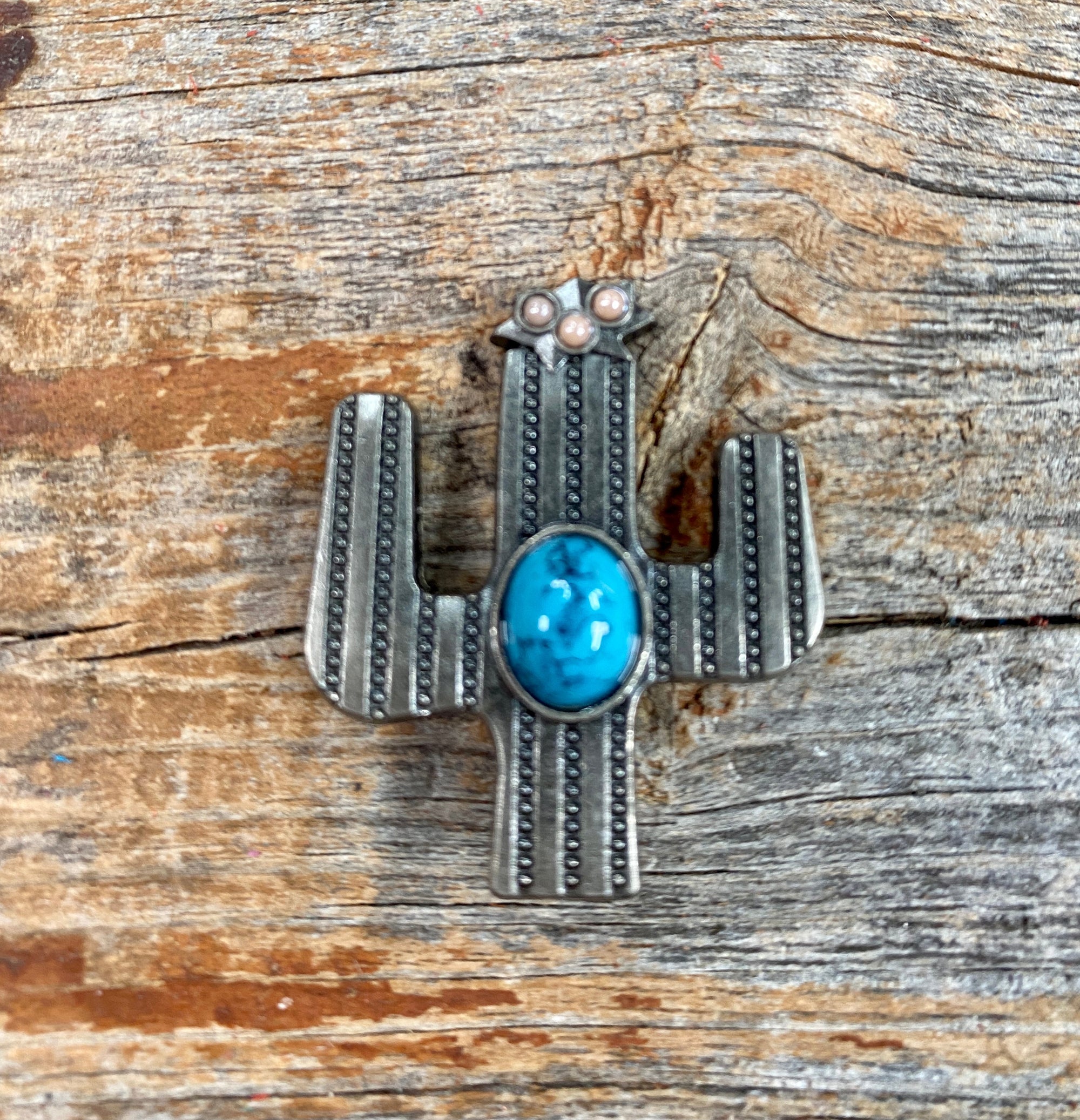 Antique Silver Turquoise Cactus Concho 1.25" W178L