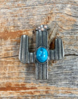 Antique Silver Turquoise Cactus Concho 1.25" W178L