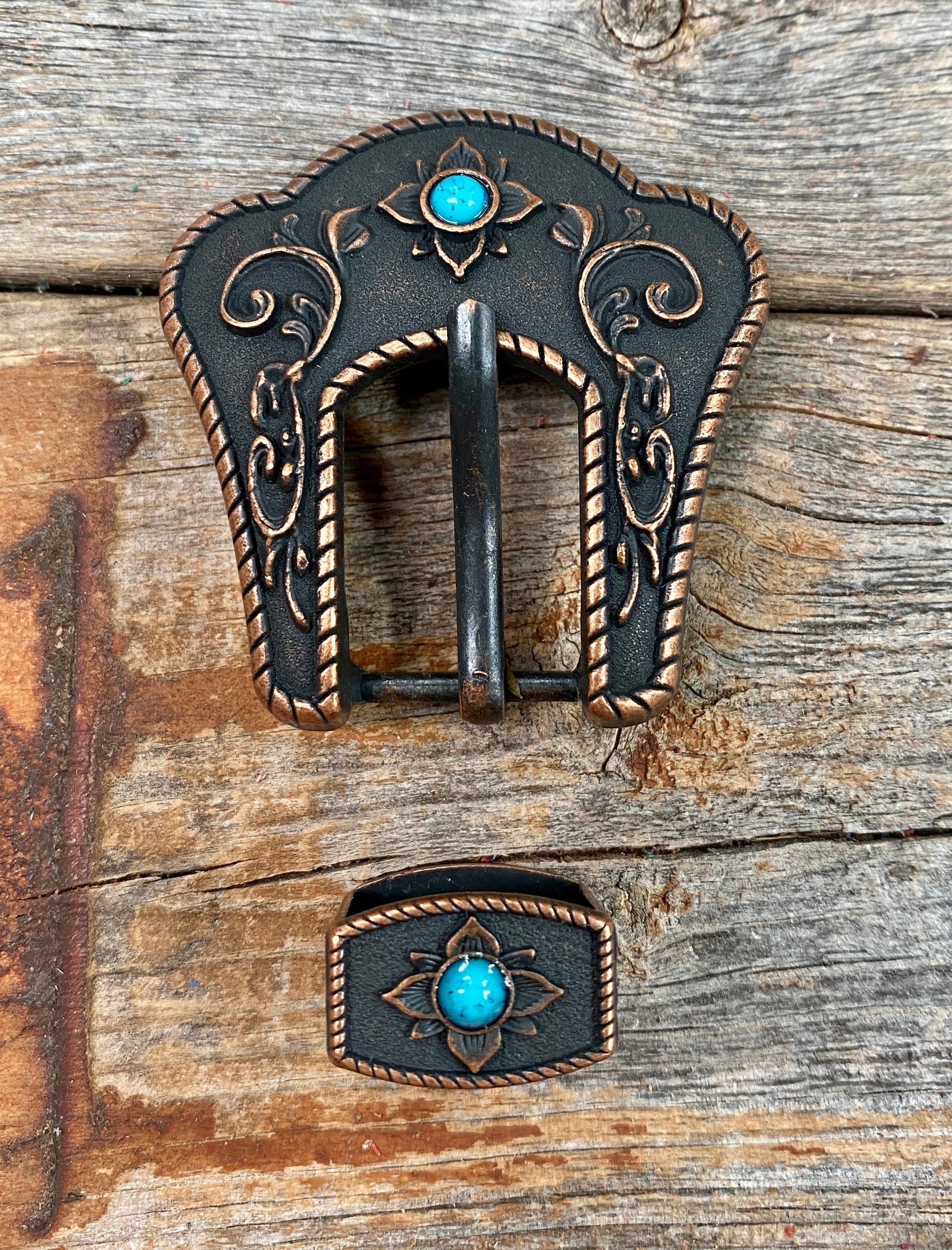 Copper Turquoise Buckle &amp; Keeper W180B