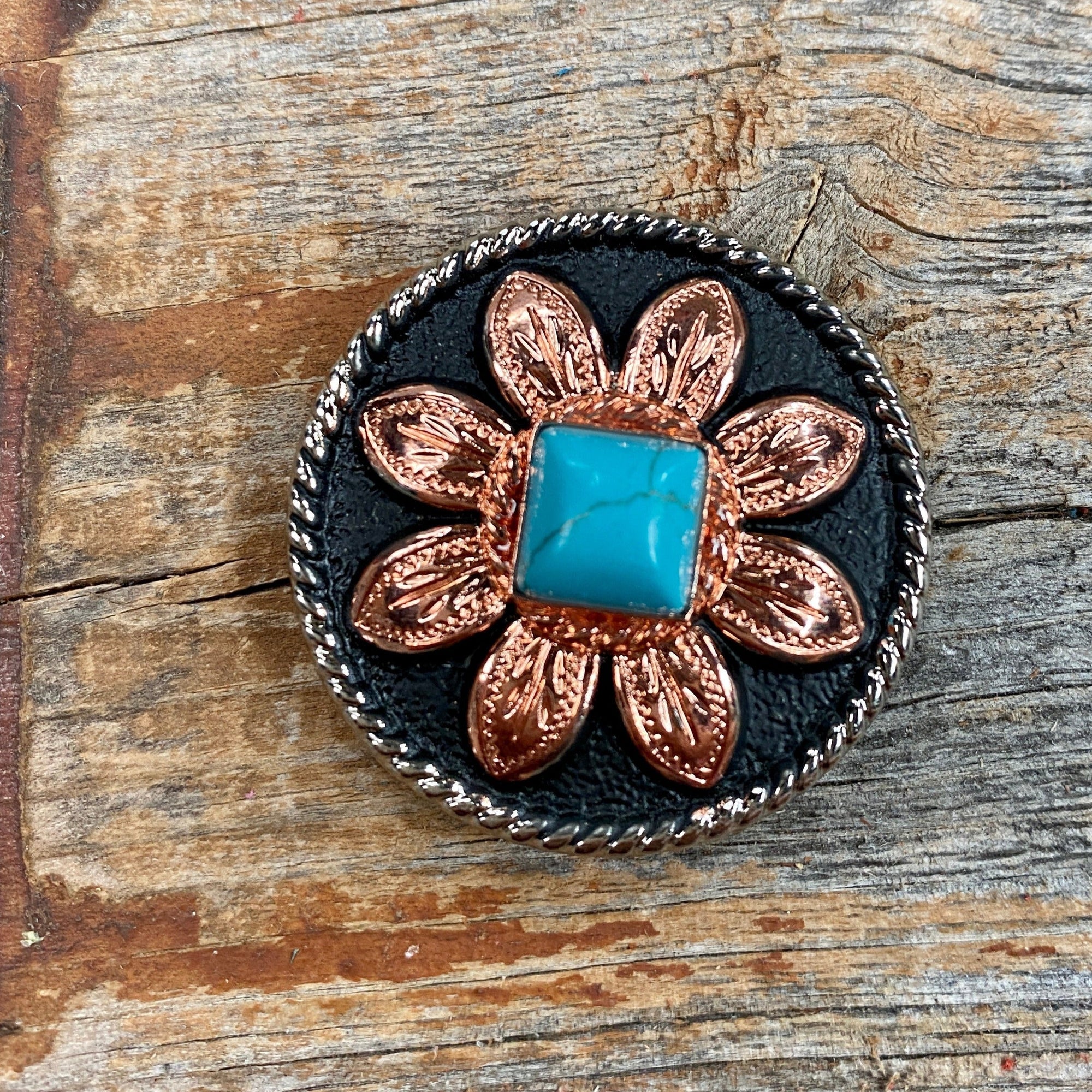 Copper Turquoise SunflowerConcho 1" W188S
