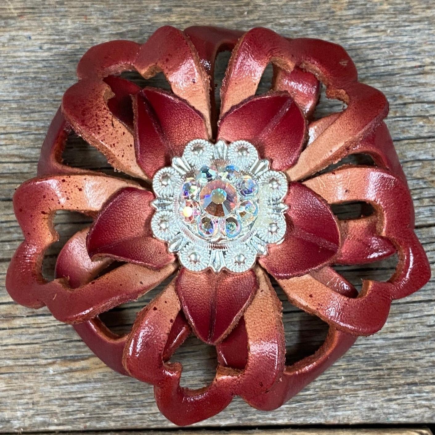 Red Lotus Flower With Bright Silver AB 1" Concho