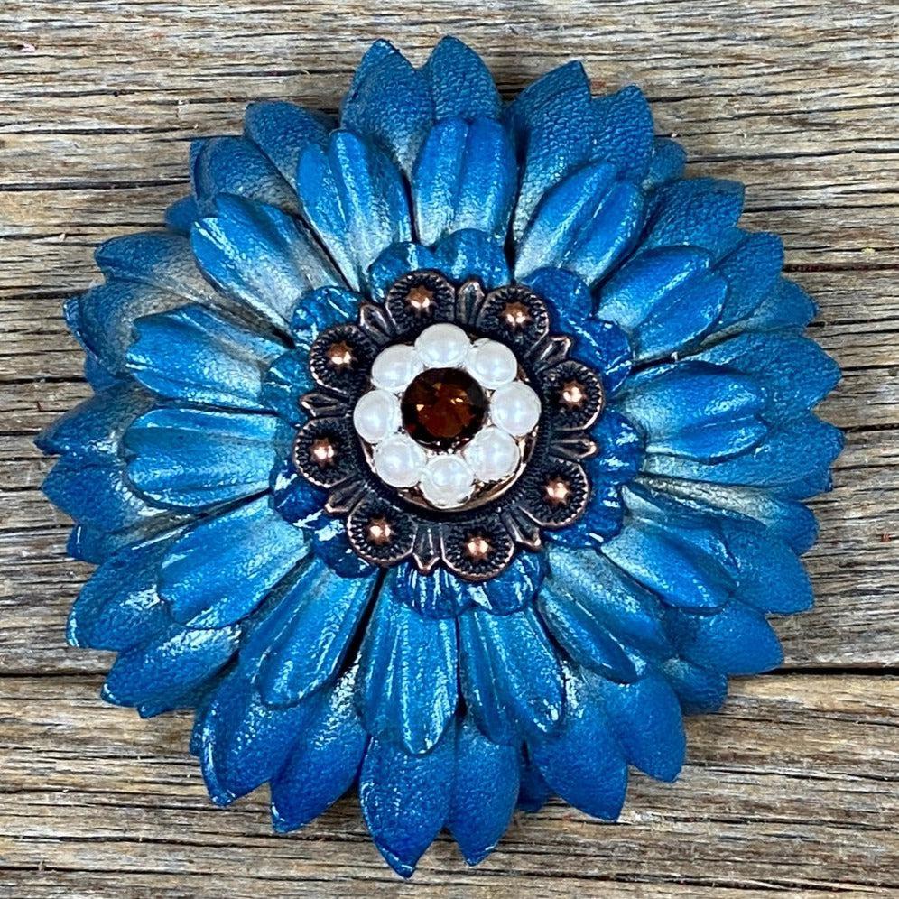 Turquoise Daisy Leather Flowers - 1" Crystal Conchos - Options