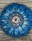 Turquoise Daisy Leather Flowers - 1" Crystal Conchos - Options