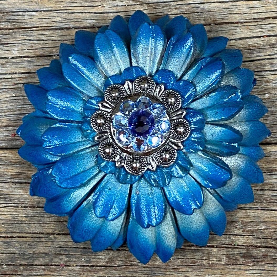 Turquoise Daisy Leather Flowers - 1" Crystal Conchos - Options