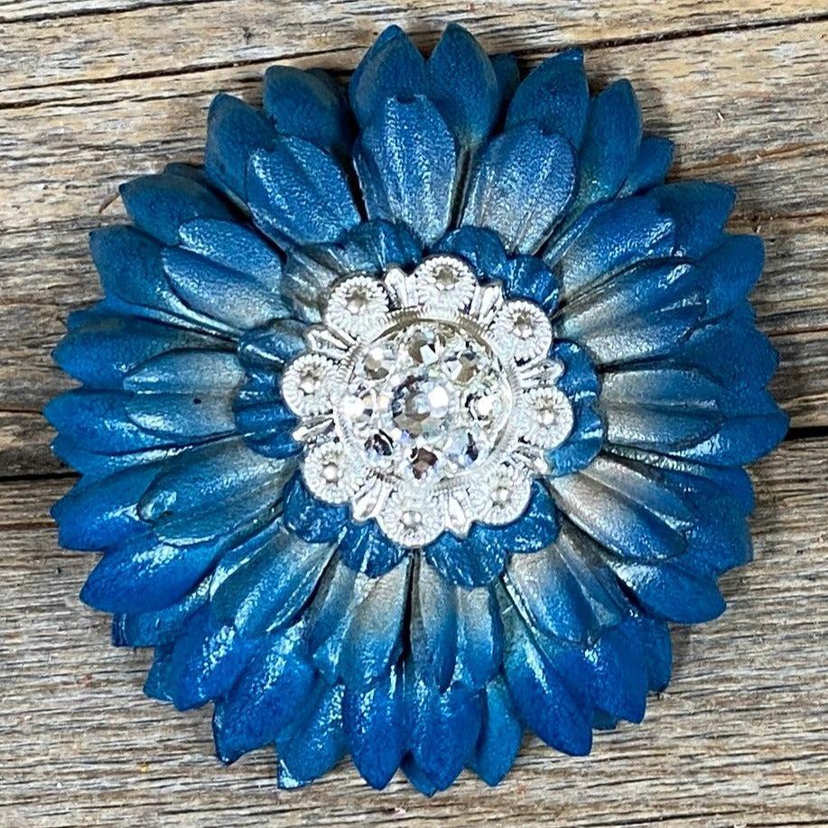 Turquoise Daisy Leather Flowers - 1" Crystal Conchos - Options
