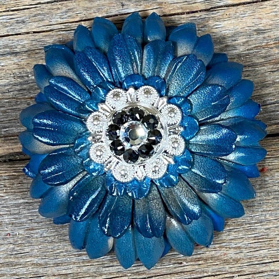 Turquoise Daisy Leather Flowers - 1" Crystal Conchos - Options