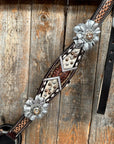 Cowhide Champagne and Silver One Ear/ Breastcollar Tack Set 