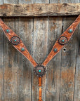 Light Oil V Brow Copper and Turquoise Browband & Breastcollar Tack Set 