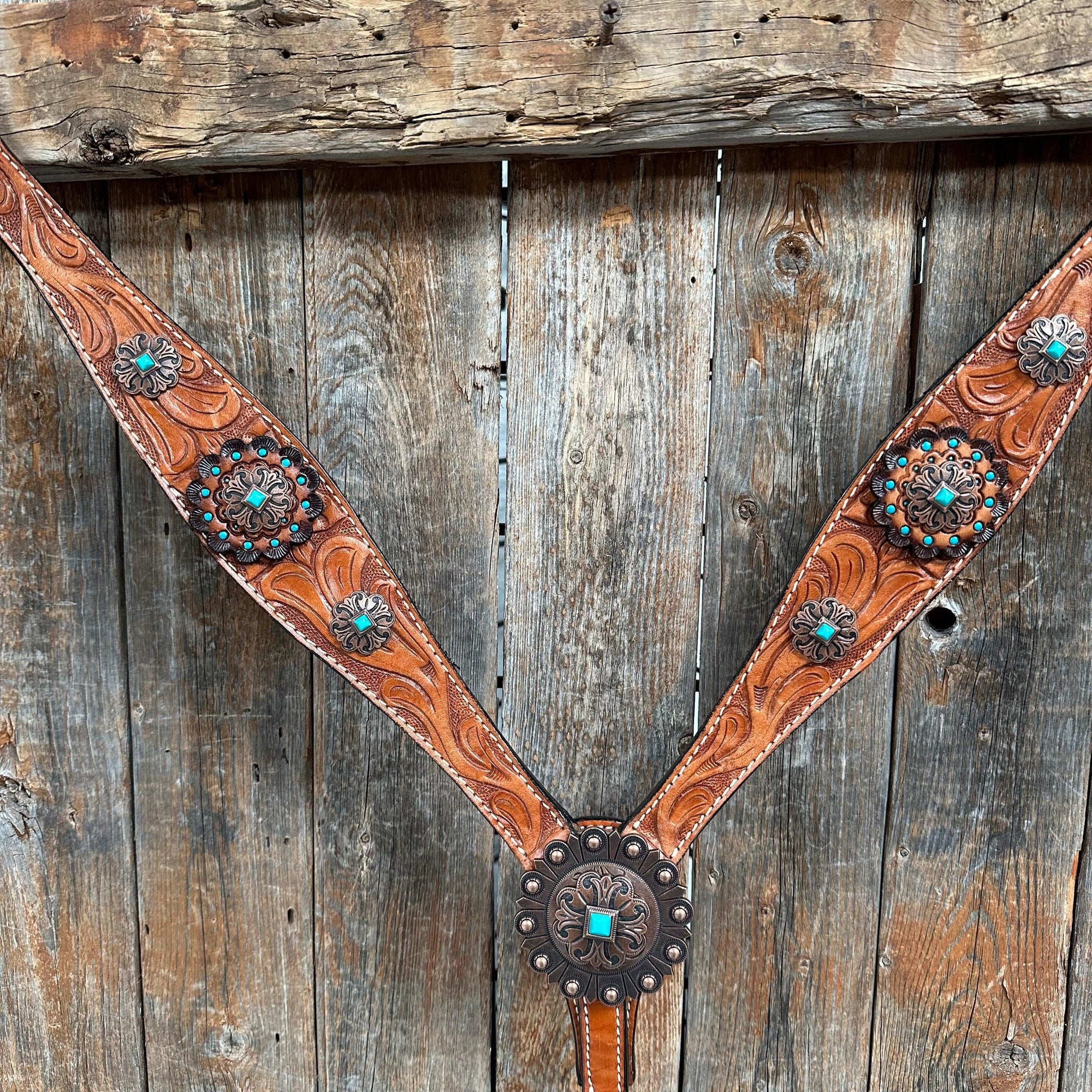 Light Oil V Brow Copper and Turquoise Browband &amp; Breastcollar Tack Set 