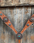 Light Oil V Brow Copper and Turquoise Browband & Breastcollar Tack Set 