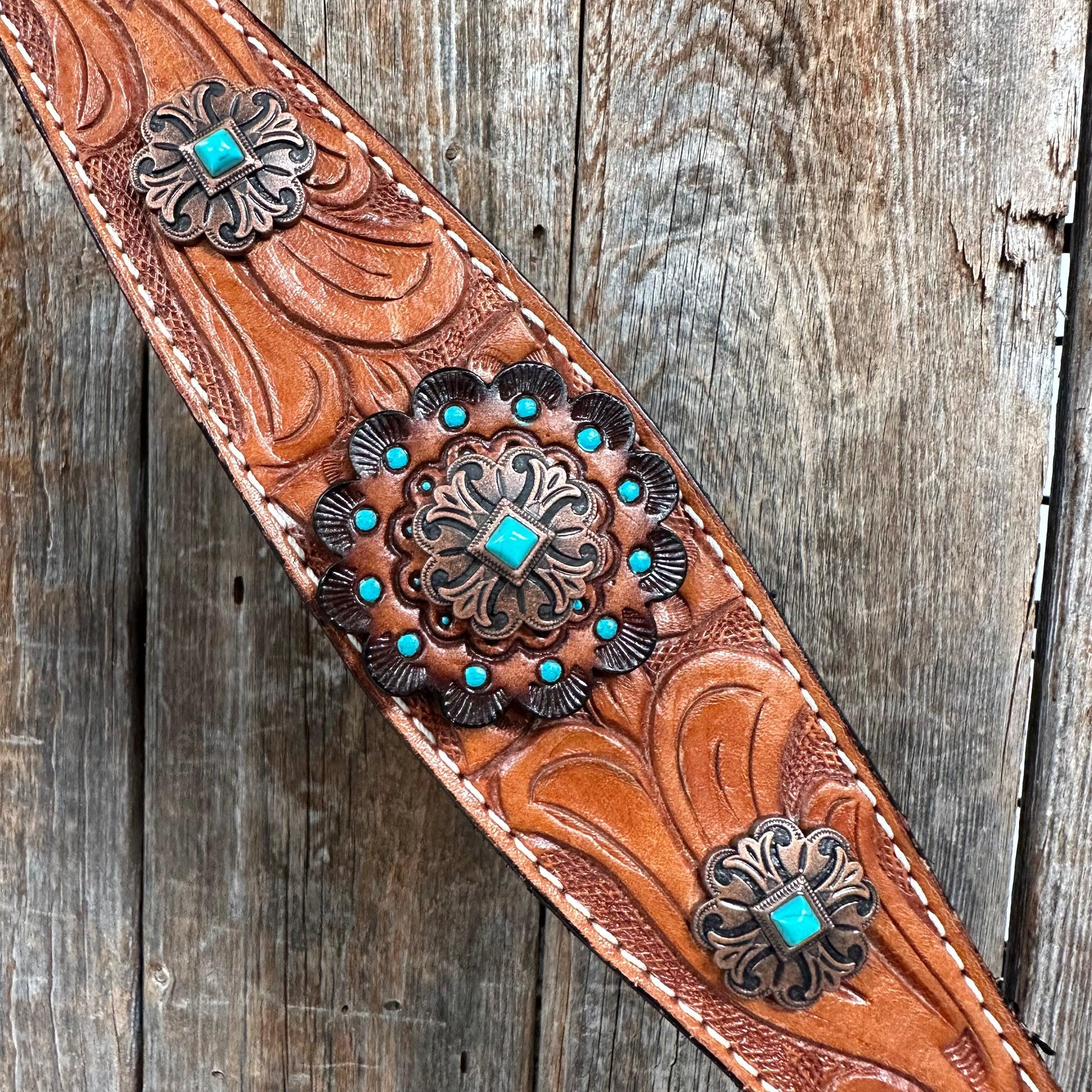 Light Oil V Brow Copper and Turquoise Browband &amp; Breastcollar Tack Set 