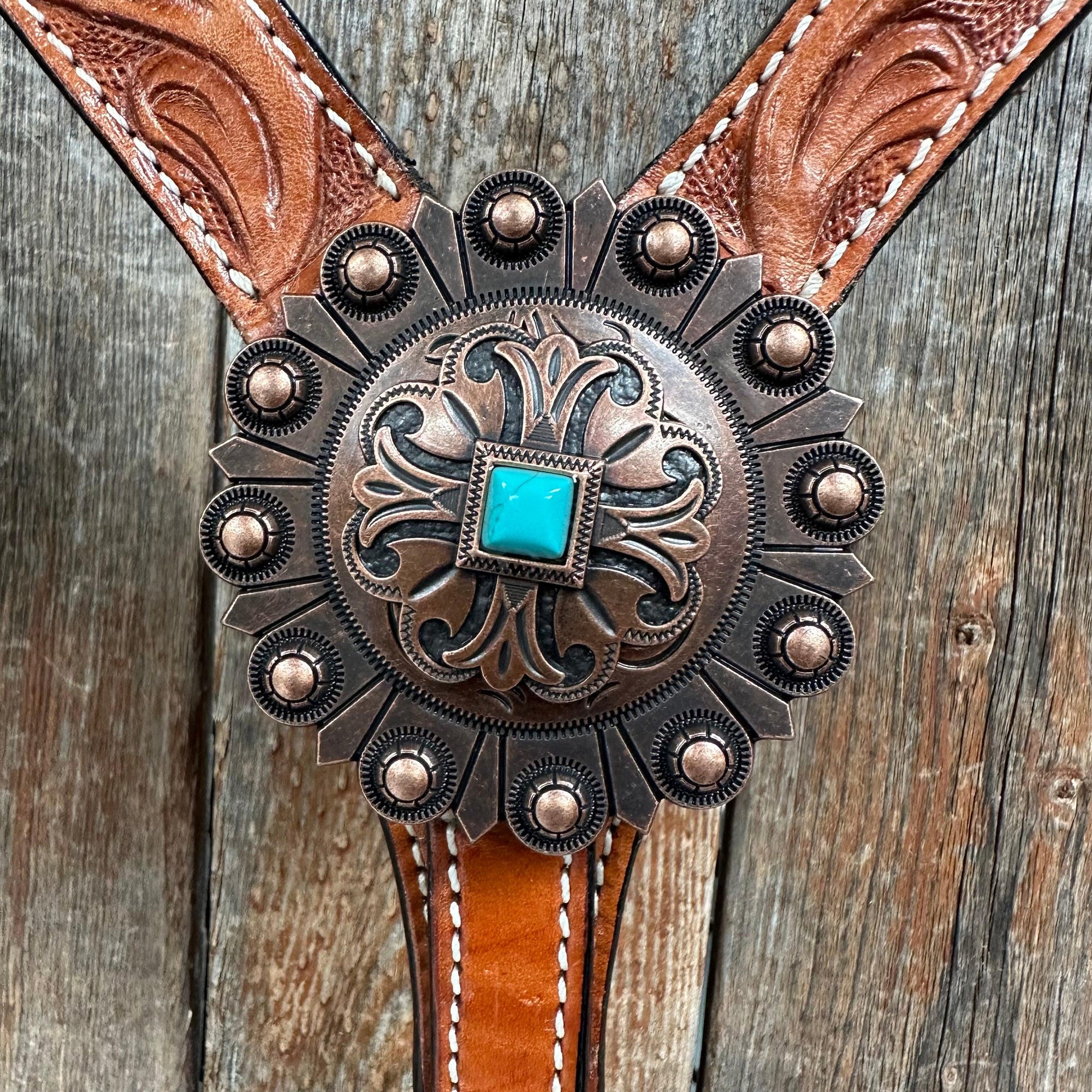 Light Oil V Brow Copper and Turquoise Browband &amp; Breastcollar Tack Set 