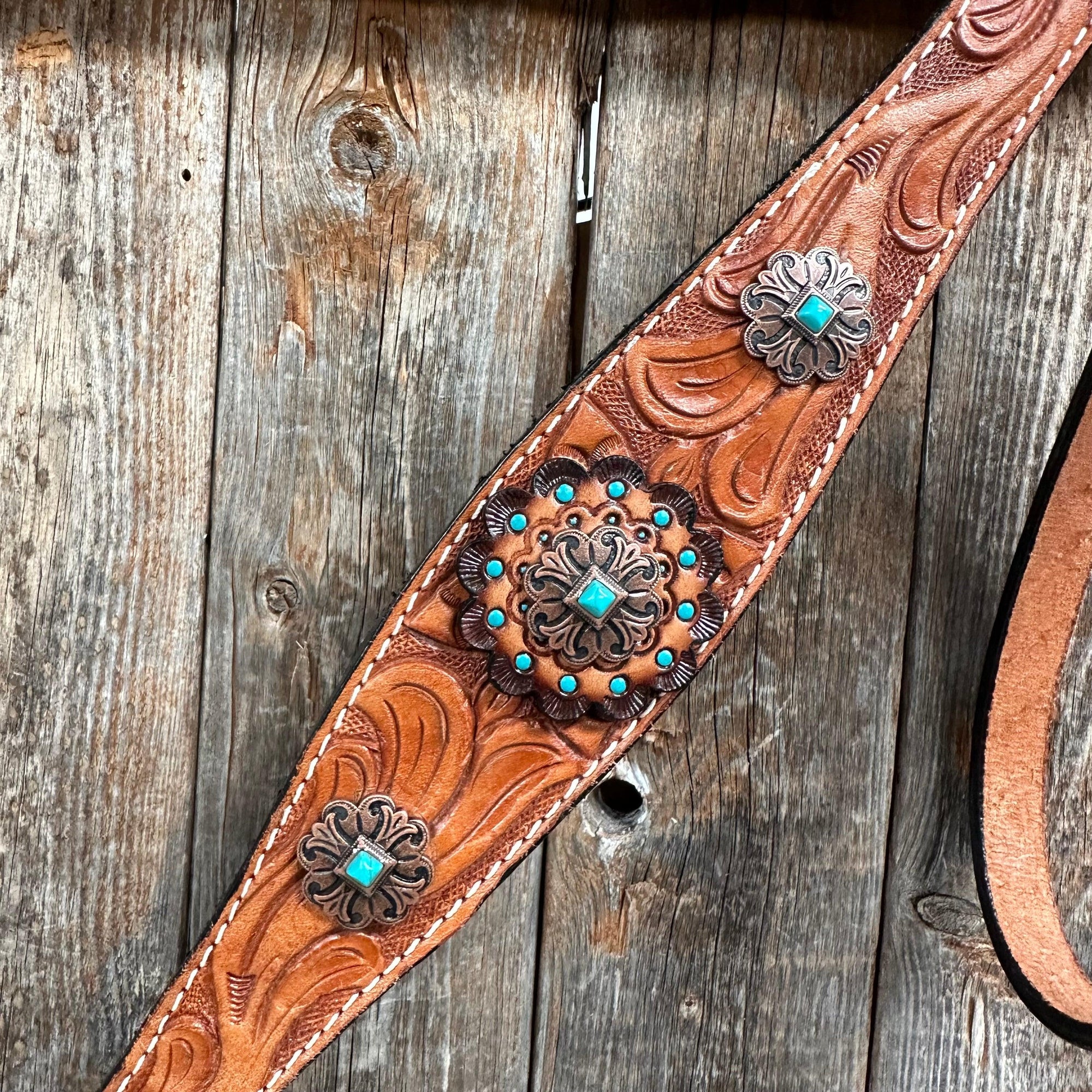 Light Oil V Brow Copper and Turquoise Browband &amp; Breastcollar Tack Set 