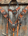 Light Oil V Brow Copper and Turquoise Browband & Breastcollar Tack Set 