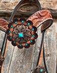 Light Oil V Brow Copper and Turquoise Browband & Breastcollar Tack Set 