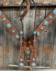 Light Oil Buckaroo Roper Turquoise and AB One Ear & Breastcollar Tack Set 