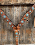 Light Oil Buckaroo Roper Turquoise and AB One Ear & Breastcollar Tack Set 