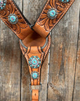 Light Oil Buckaroo Roper Turquoise and AB One Ear & Breastcollar Tack Set 