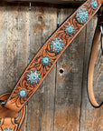 Light Oil Buckaroo Roper Turquoise and AB One Ear & Breastcollar Tack Set 