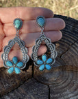 Turquoise Flower Dangle Silver Fashion Earrings WA192