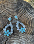 Turquoise Flower Dangle Silver Fashion Earrings WA192