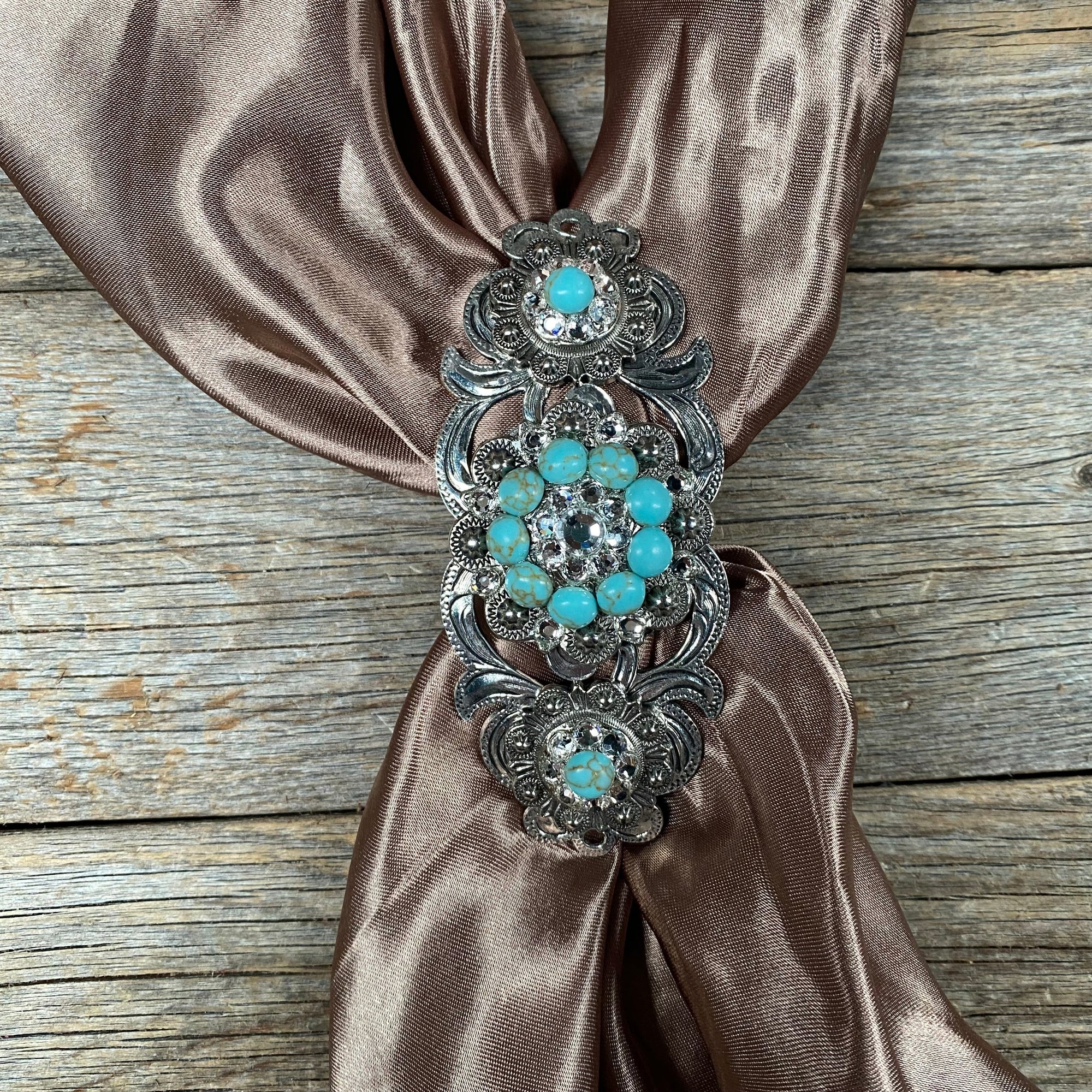 Triple Concho Antique Silver Crystal Slide Fashion Turquoise and Clear
