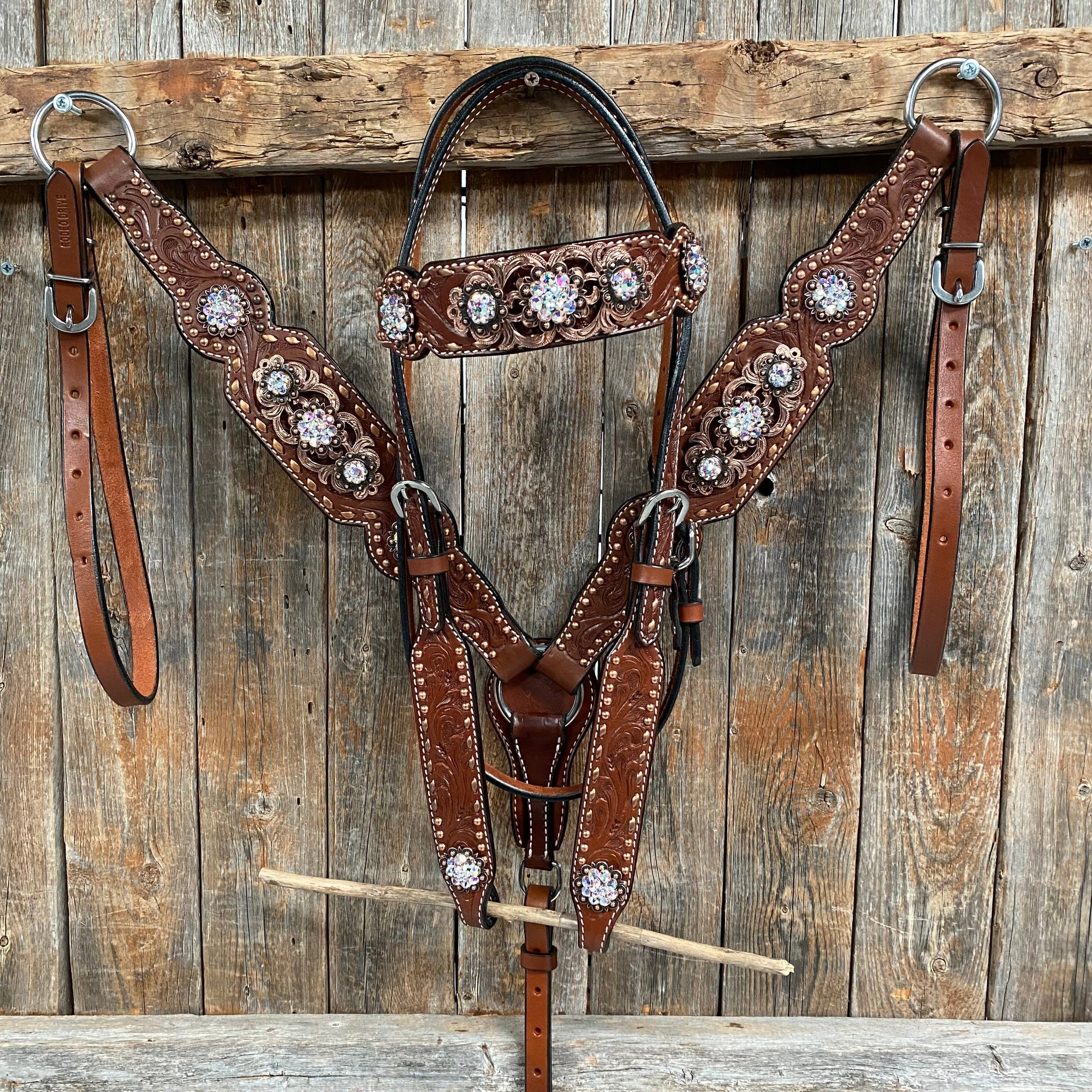 Copper Dot and Buckstitch Fancy AB Browband Tack Set 