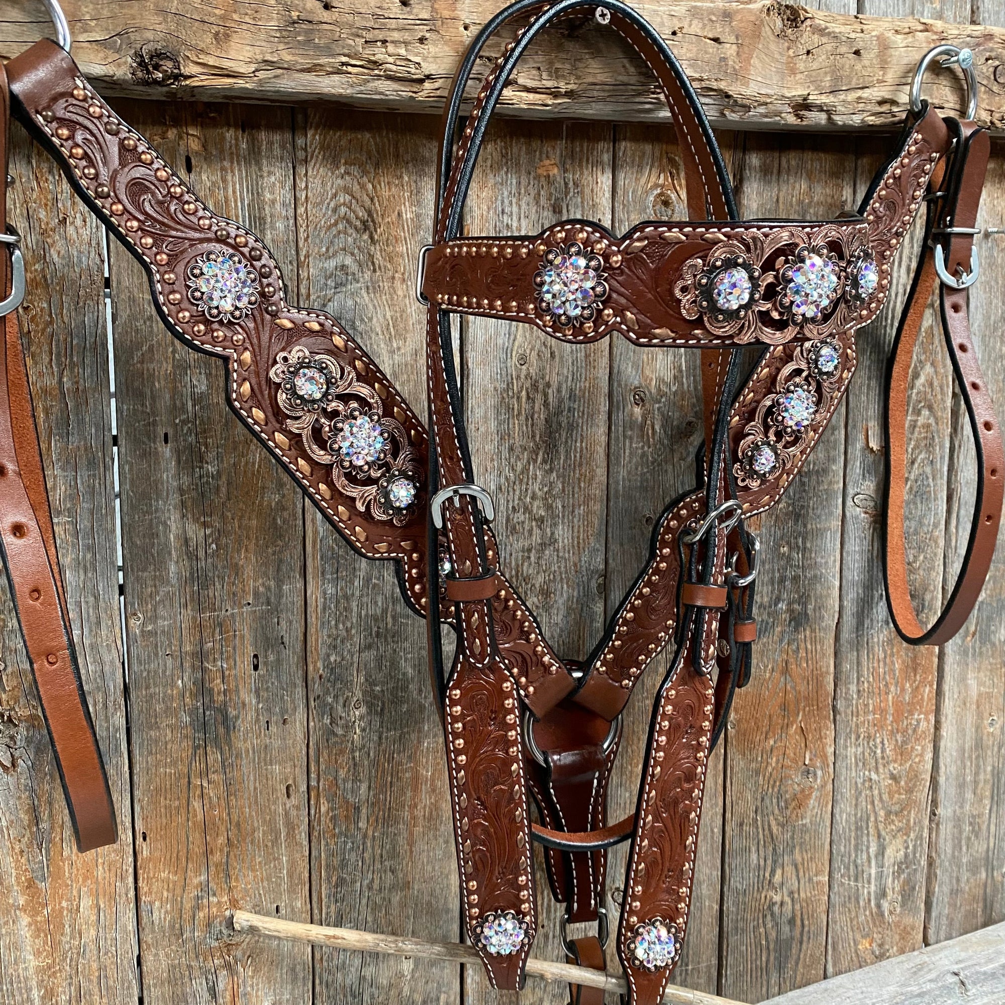 Copper Dot and Buckstitch Fancy AB Browband Tack Set 