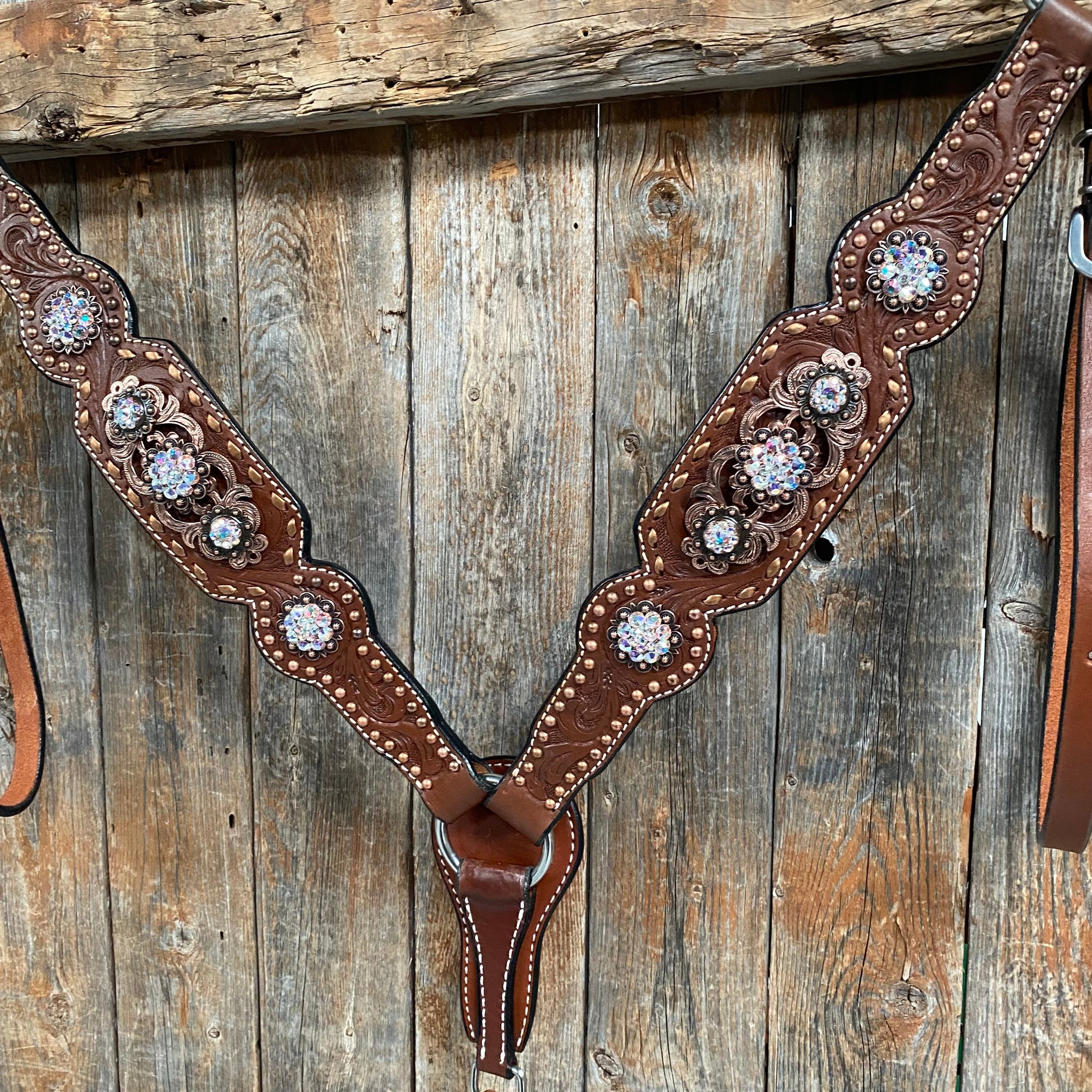 Copper Dot and Buckstitch Fancy AB Browband Tack Set 