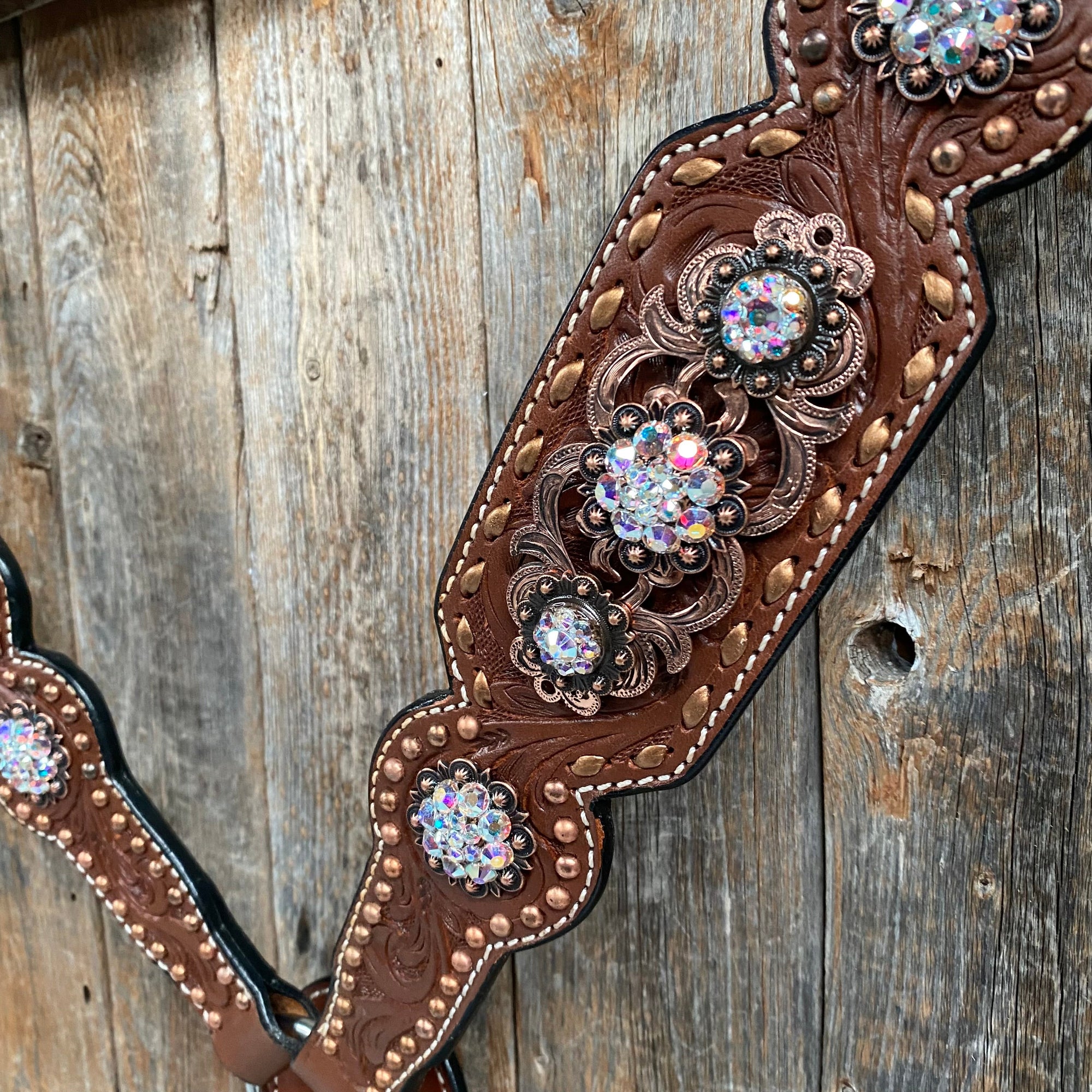 Copper Dot and Buckstitch Fancy AB Browband Tack Set 