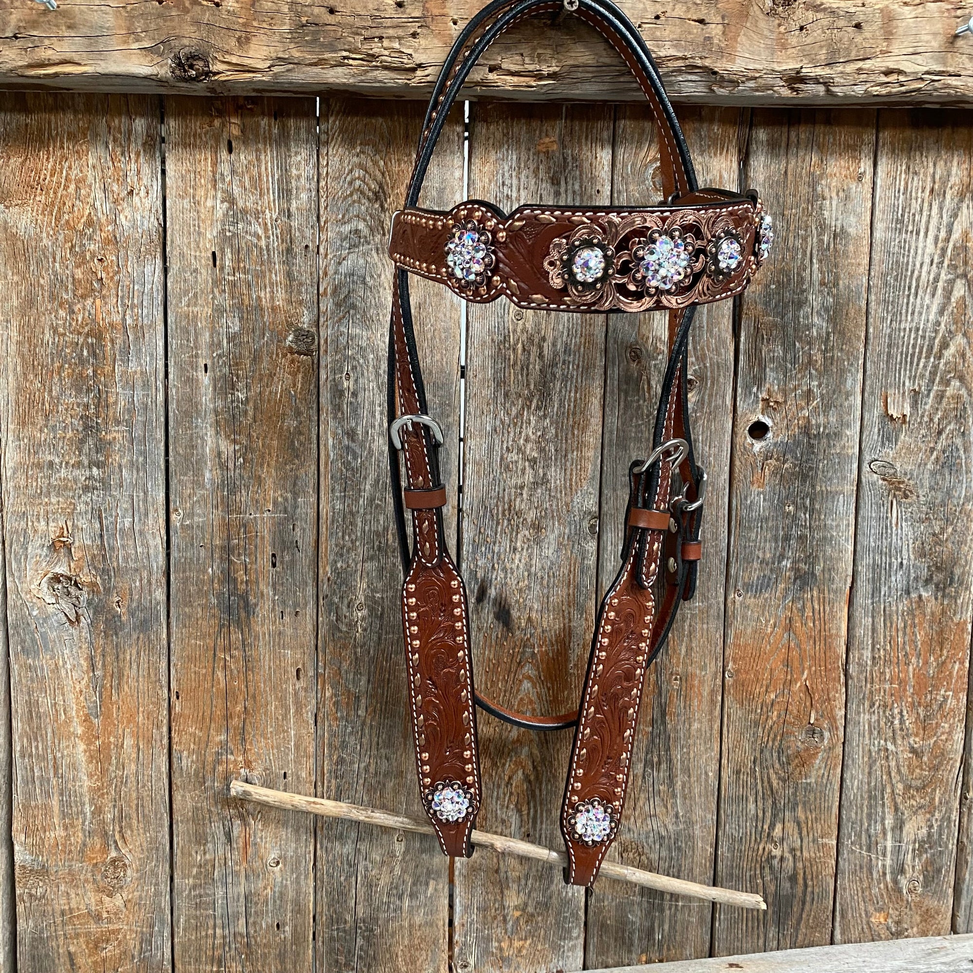 Copper Dot and Buckstitch Fancy AB Browband Tack Set 