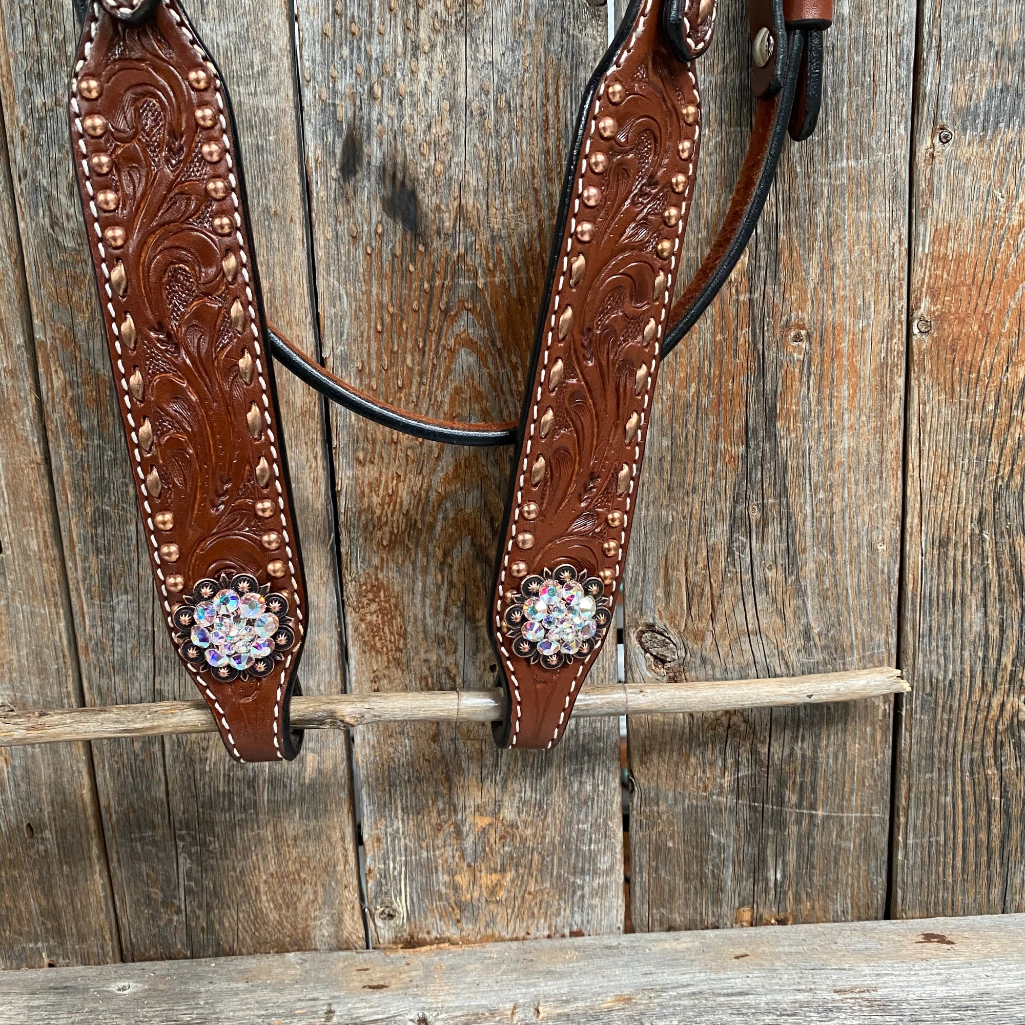 Copper Dot and Buckstitch Fancy AB Browband Tack Set 