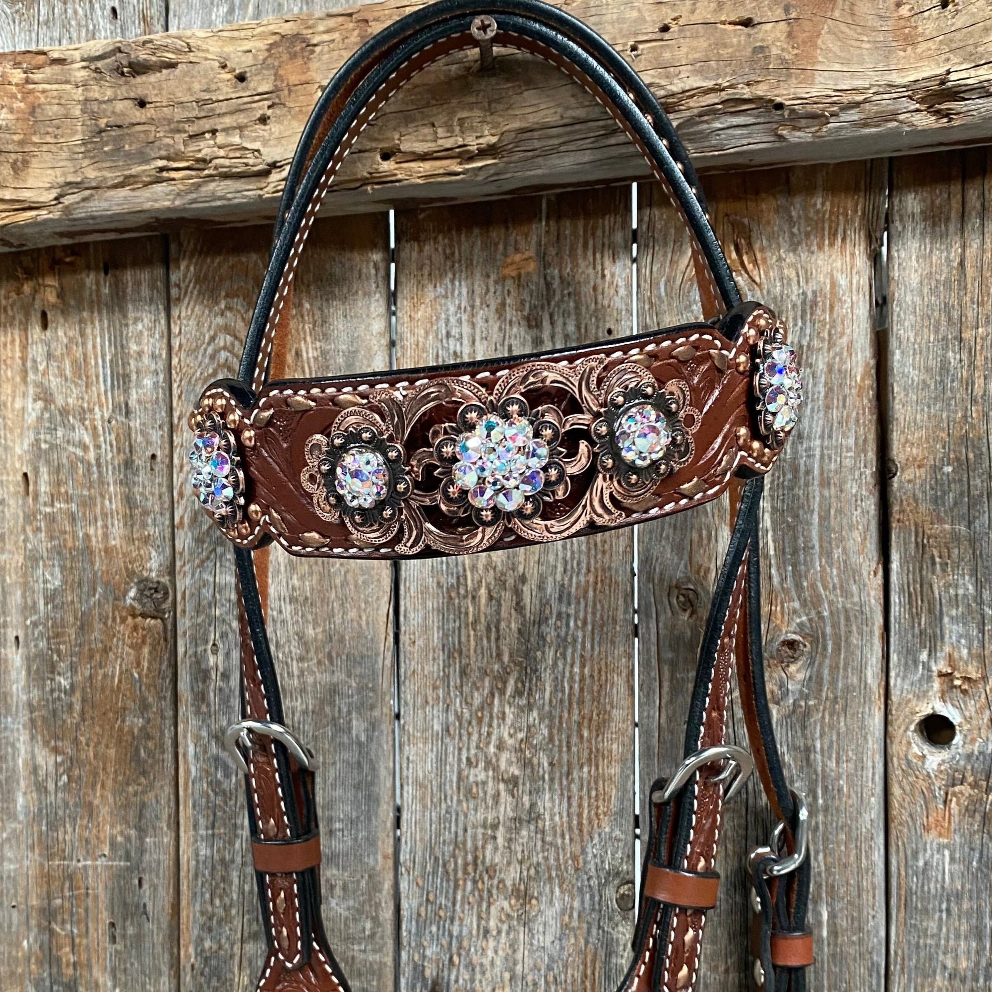 Copper Dot and Buckstitch Fancy AB Browband Tack Set 